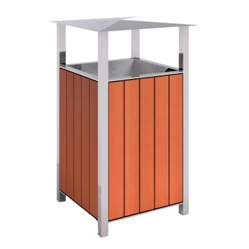 Square Waste Bin 60 l - with Lid, Stainless Steel & Wood